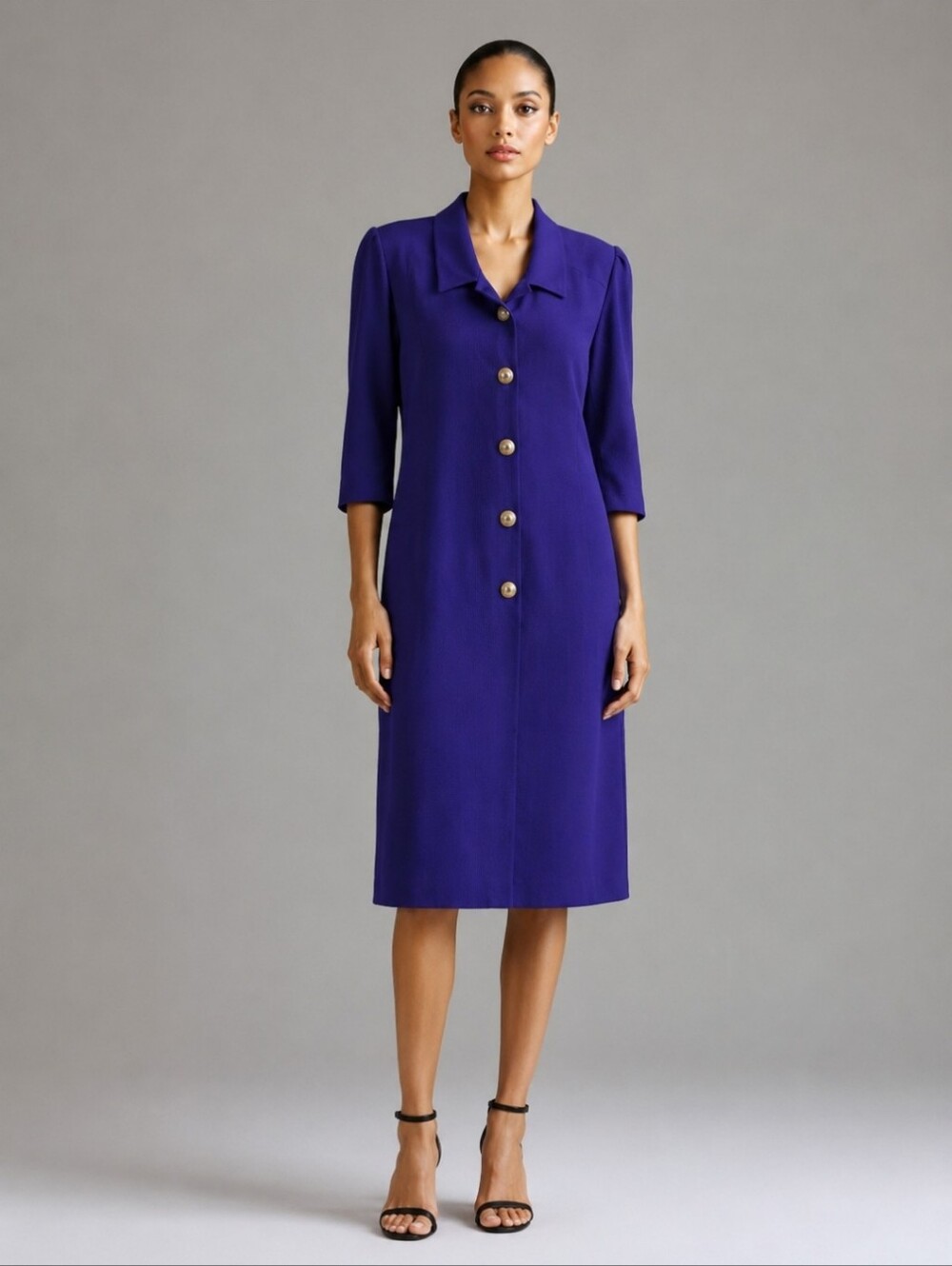 D'Allaird's| Vintage Royal Purple Shirt Dress Midi | 80s 90s Power Dressing